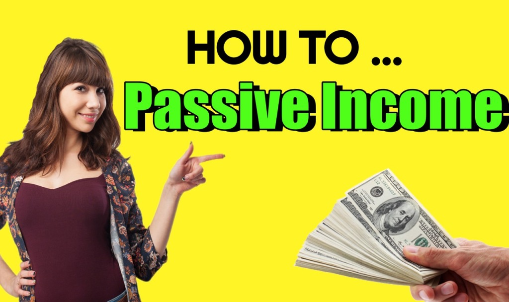 passive income online graphic woman smiling and pointing to video play button
